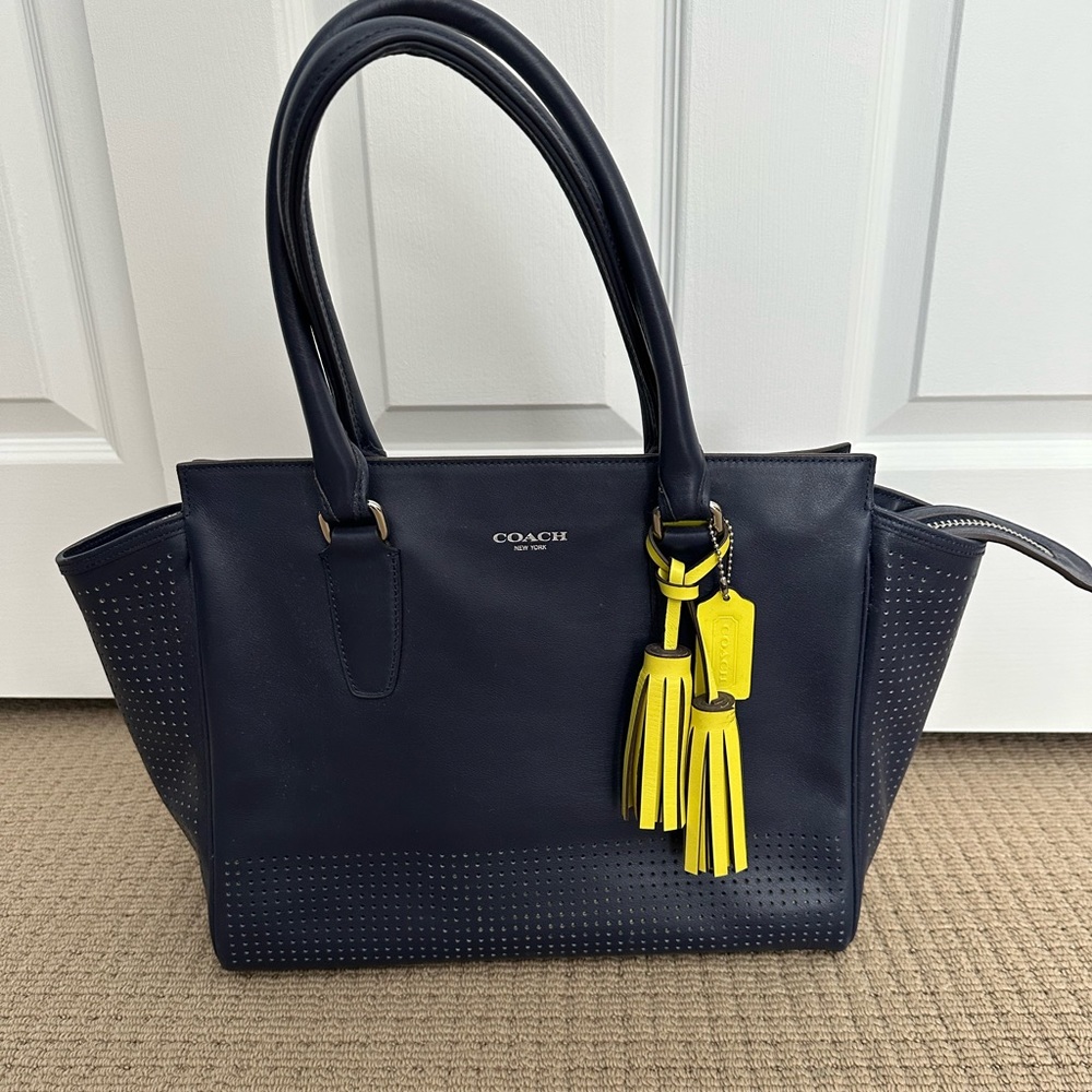 COACH Legacy Leather Navy Blue Candace Carryall Tote Shoulder Bag 22390